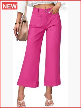 Stretchy Denim Wide Leg Flare Jeans High Waisted Cropped Patch Pockets